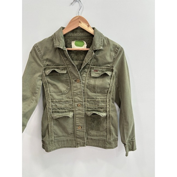 By Anthropologie Olive Green Military Jacket Women's XS Boho Button Front - Picture 3 of 10